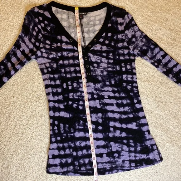 Rock & republic womens shirt tie-dye black purple snap button ribbed XS - Picture 15 of 16